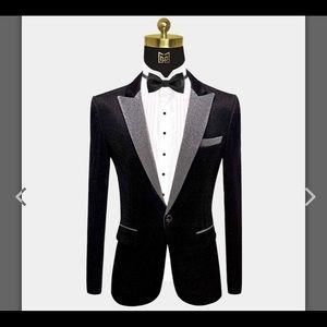 black glitter tuxedo jacket.